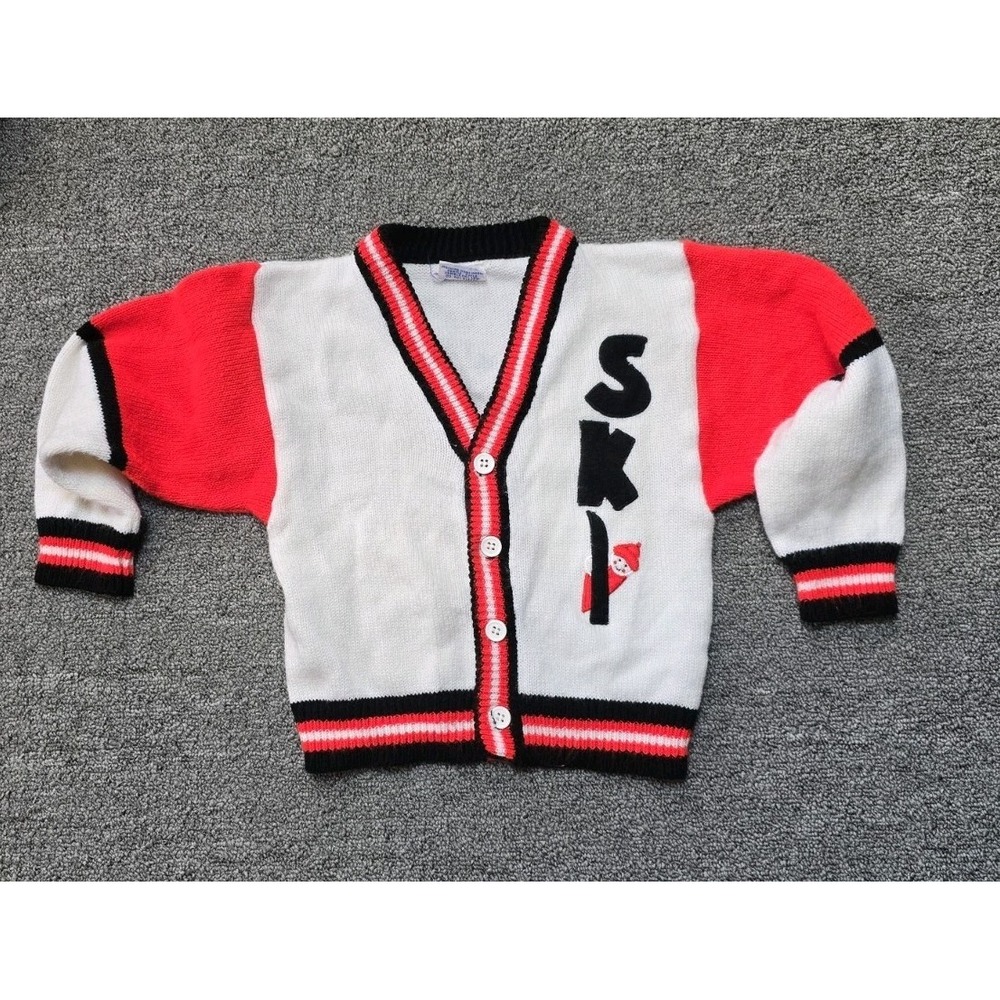 VTG Quiltex Toddlers Cardigan Sweater Embroidered Ski/ Snowman Size 4 Preppy
